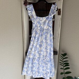 Aakaa Blue & White Floral Ruffle Strap Sundress